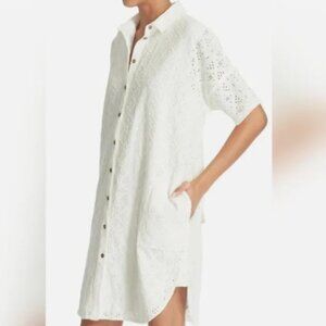 Current Elliot NWT Eyelet White Mini Dress S Oversized Smock Shirt Dress $248